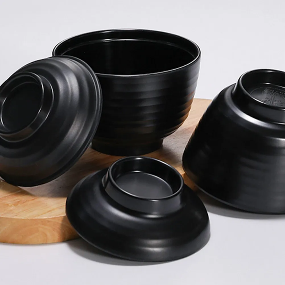 Delicate Soup Bowl Japanese Style Miso Bowl Small with Lid Imitation Porcelain Melamine Material Dustproof Insect Proof