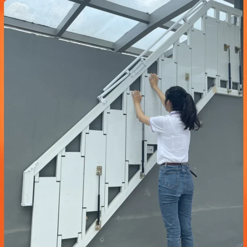 

Wall mounted folding staircase, aluminum alloy indoor and outdoor terrace, double jump floor, wall mounted ladder for household
