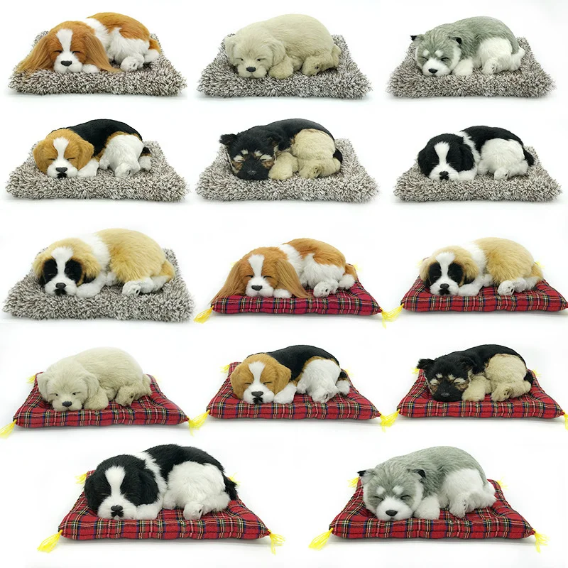 Simulation Puppy Doll Toys Car Ornament Realistic Sleeping Dog Plush Doll Pad Activated Charcoal Homes Doll Decoration Accessory