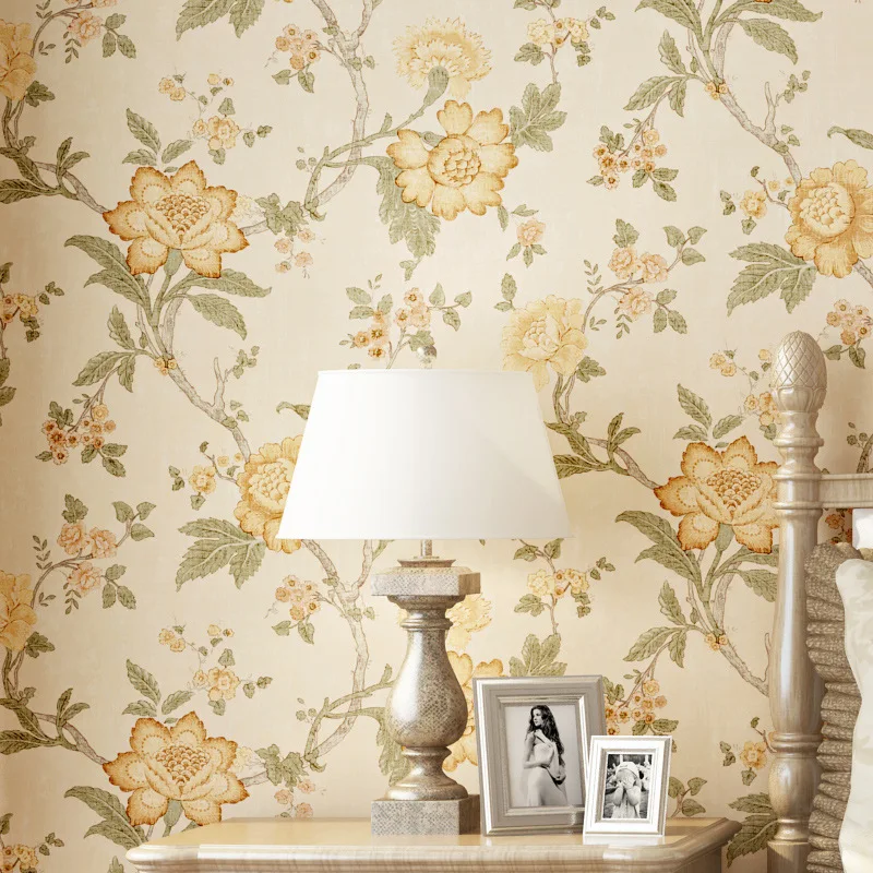 American Style Retro Flower Wallpaper Bedroom Living Room Upscale Hotel Background Wall Flower Bird Branch Classical Wallpaper