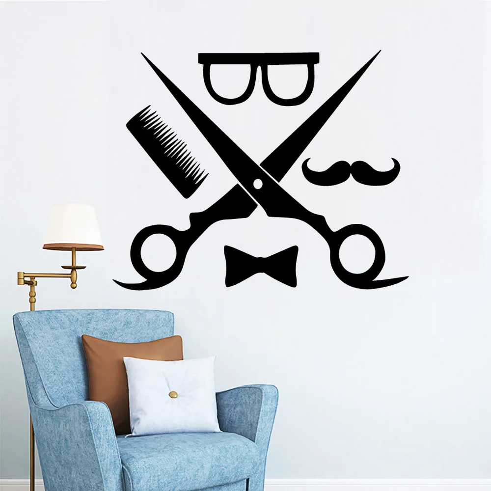 1 pc Hot sale Barber Tools Wall Stickers Modern Fashion Wall Sticker For Kids Rooms Decoration Vinyl Mural Decal