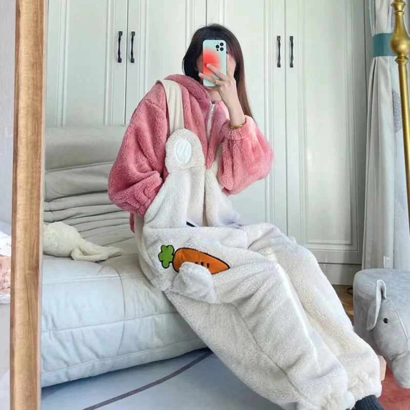 

Flannel Rabbit Kigurumi Warm Pajamas Set Anime Cosplay Onesie Women Pyjamas Winter Homewear Girl Animal Costume Party Jumpsuit