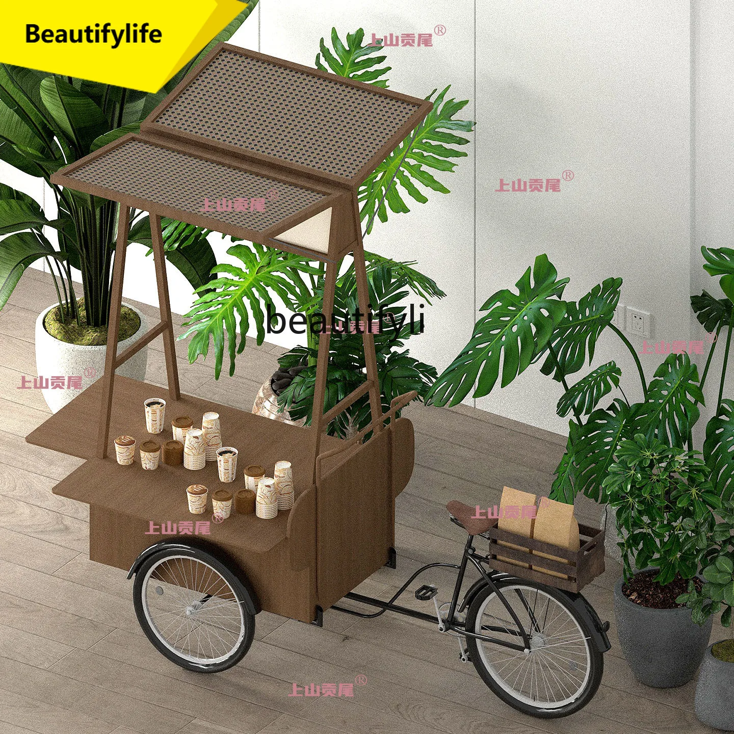A50 Food Cart Commercial Mobile Snack Stall Cart Multi-Functional Restaurant Display Push Cart