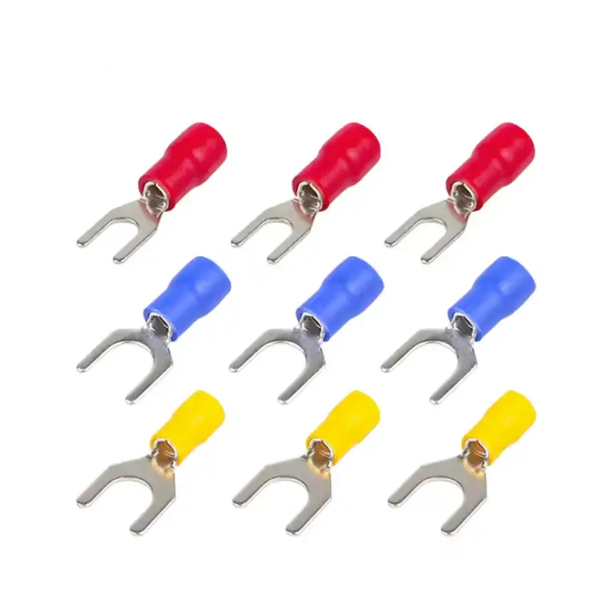 

100pcs SV Series Cold Pressed Insulated Fork Wire Connection Terminals U/Y Type Electrical Wiring Fork Connectors