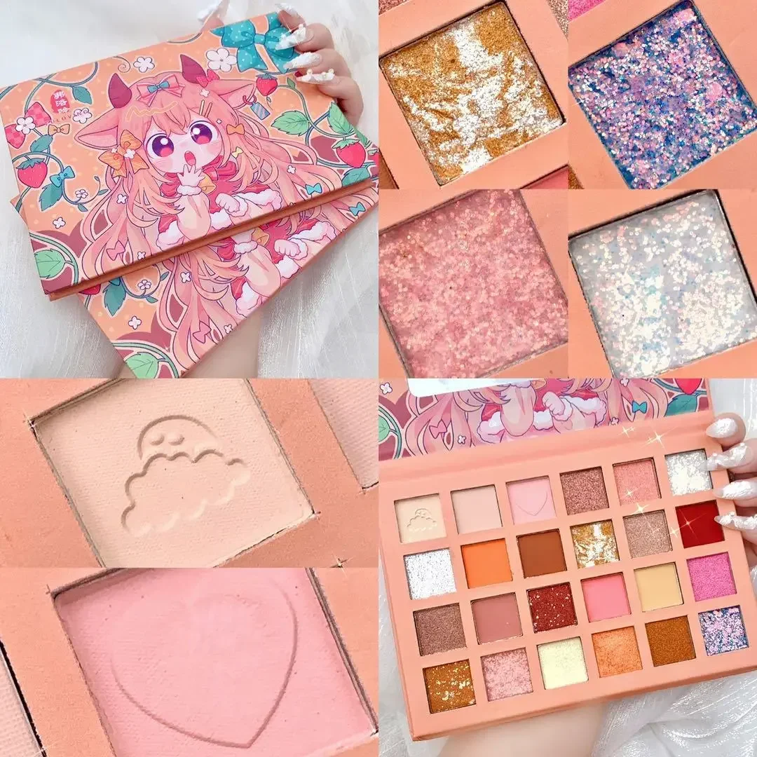 

Fuloving 24 Colors Strawberry Girl Eyeshadow Palette Glitter Pearlescent Eyeshadow Waterproof Eye Plate Cute Makeup Cosmetics