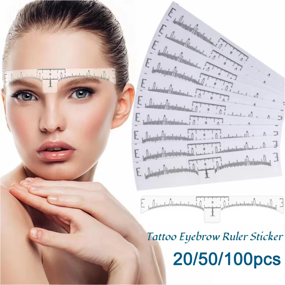 20/50/100pcs Disposable Microblading Eyebrow Ruler Guide Ruler Adhesive Sticker Permanent Eyebrow Makeup Eyebrow Tool
