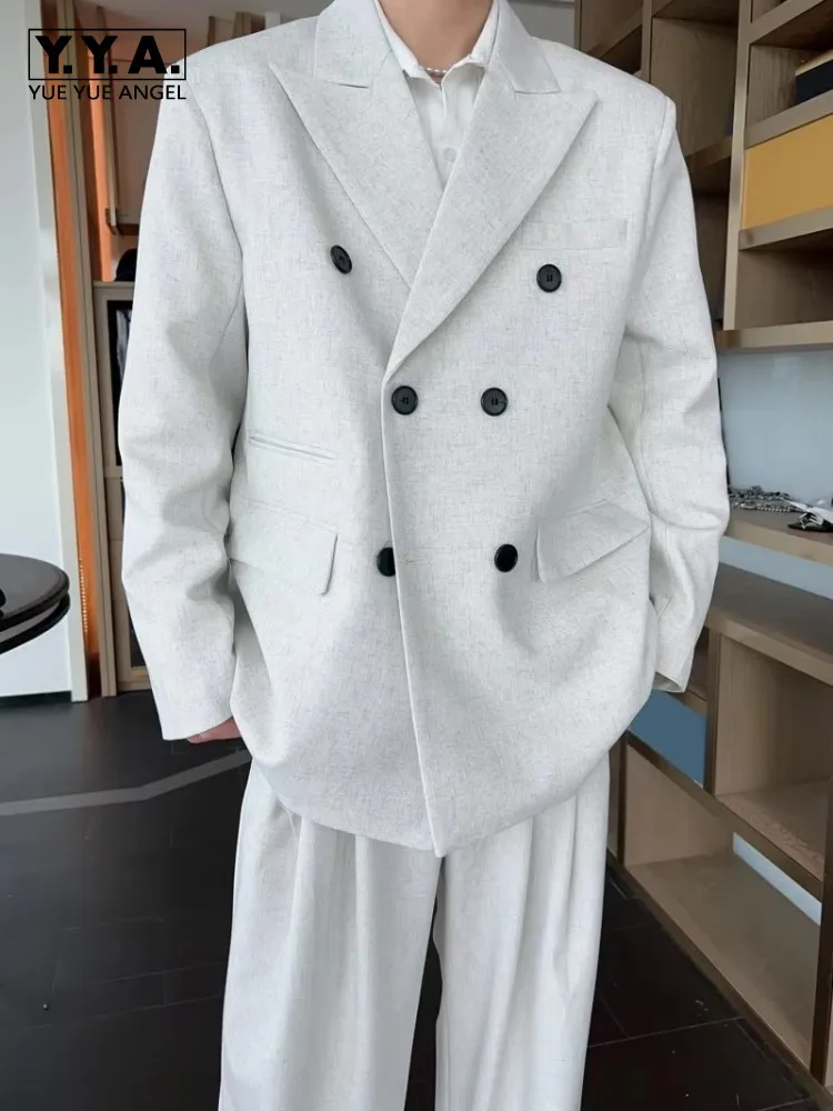 Fashion Mens Loose Fit Double Breasted Blazers Straight Pants Business Casual Suits Sets Office Mens Work Two Piece Set Outfit