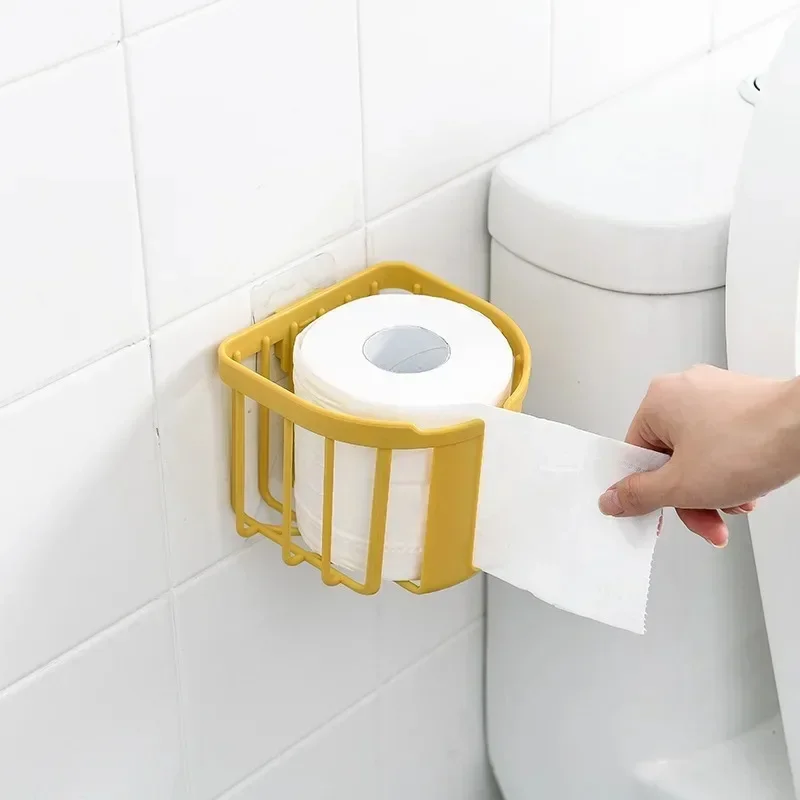 Punch-Free Toilet Paper Shelf Wall-Mounted Sticky Paper Storage Box Bathroom Kitchen Tissue Box Roll Paper Holder Toilet Storage