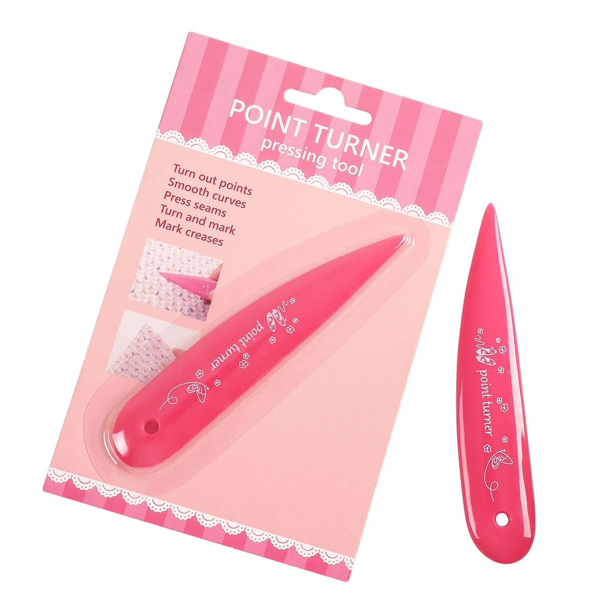 Pink Point Turner Seam Creaser 3-in-1 Sashiko Awl Fabric Scoring Tool Quilting Presser Origami Folder for Sewing Paper Craft