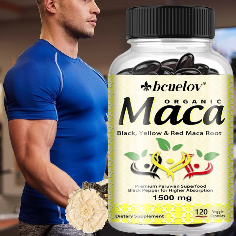 Black Red Yellow Triple Maca Root Capsules with Black Pepper Extract, Support Muscle Repair, Vitality, Endurance & Mood Balance