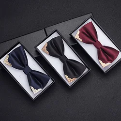Men's Solid Black Red Bow Ties Formal Dress Wedding Bowties For Men Women Leisure Metal Bling Bowknot Banquet Cravat Accessories