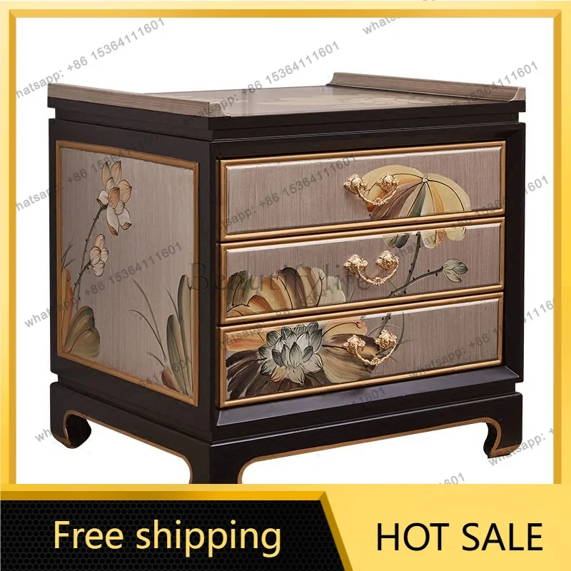 FG new Chinese style sofa corner few solid wood drawers storage bedside table storage cabinet