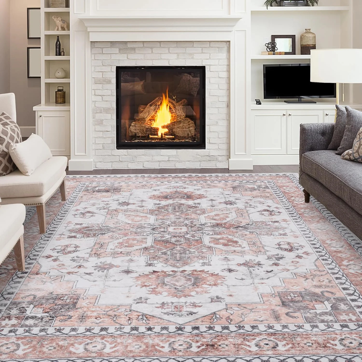 

Washable Area Rug for Living Room - Rug, Non-Slip & Non-Shedding, Distressed Oriental Print Floor Carpet for Dining Room Kitchen