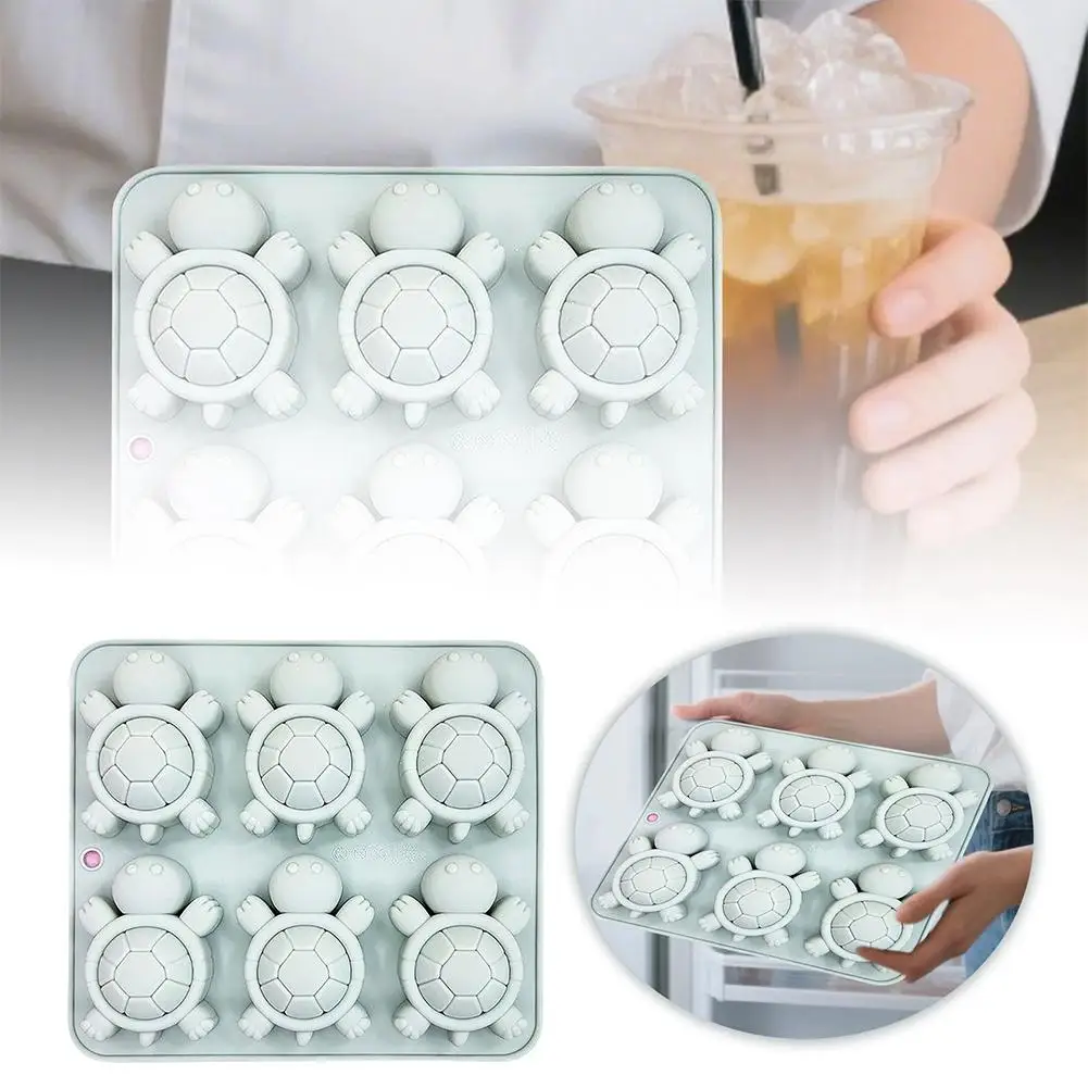 6-piece Turtle Shape Food Grade Silicone Mold Unique Cake Pudding Baking Fun Mould Iced Beverage Making Tools