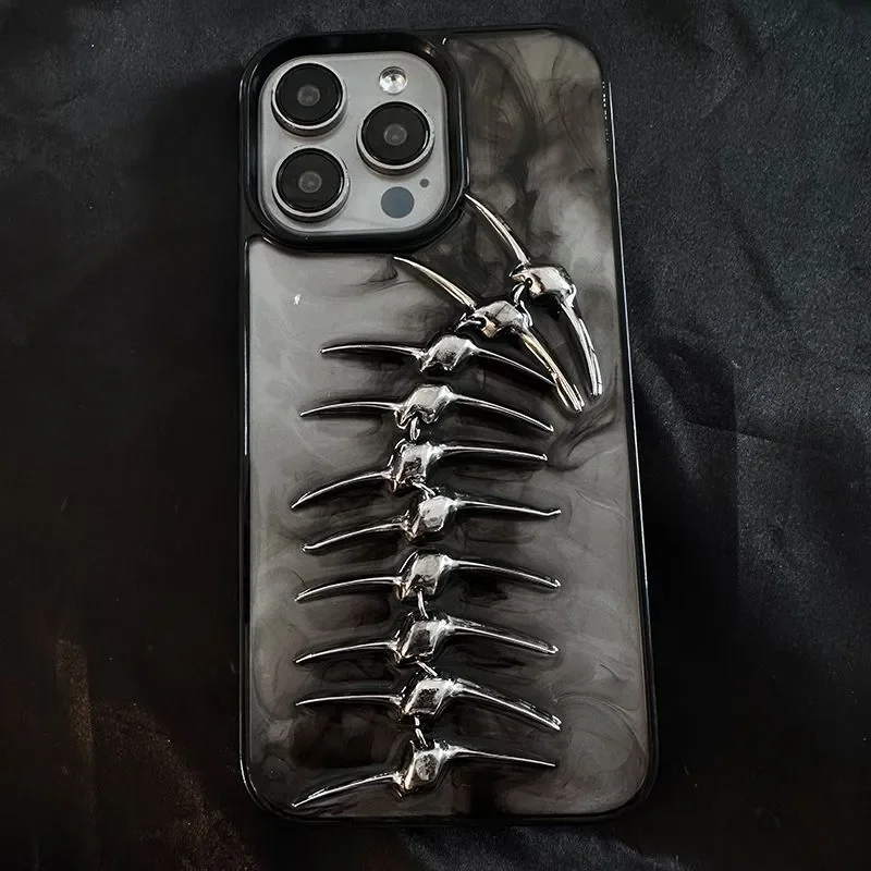 Cthulhu Fish Bone Ink Creative Trend Cool Dark Subculture For iPhone Case 16 15 14 13 12 11 Pro Max Shockproof Phone Y2K Cover