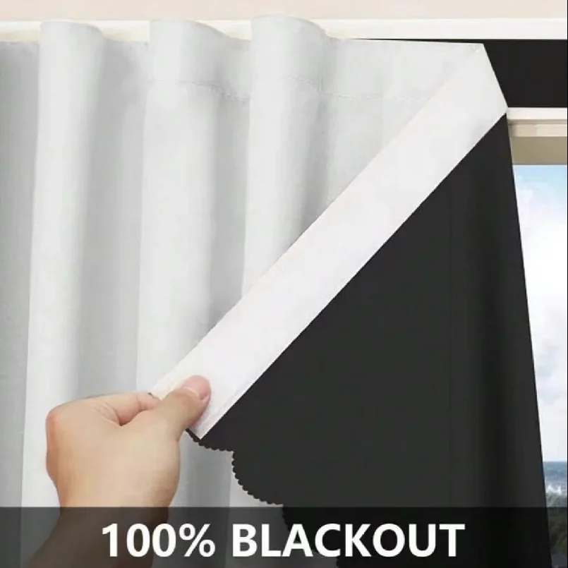 1pc 100% Blackout Curtain, Self-Adhesive No Drilling Required, Sunlight Blocking Heat Insulation Privacy Protection