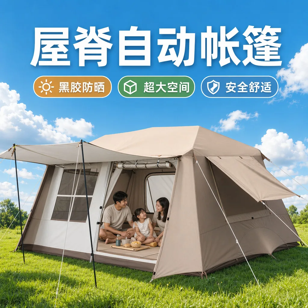 roof ridge 13 automatic quick-opening tent canopy 2-in-1 oversized outdoor camping vinyl sun protection and rainstorm