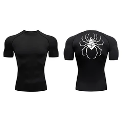 Y2K Spider Print Compression Tshirt Men's Casual Tight T-shirt Gym Fitness Summer Shirt Quick Dry Running Sportwear