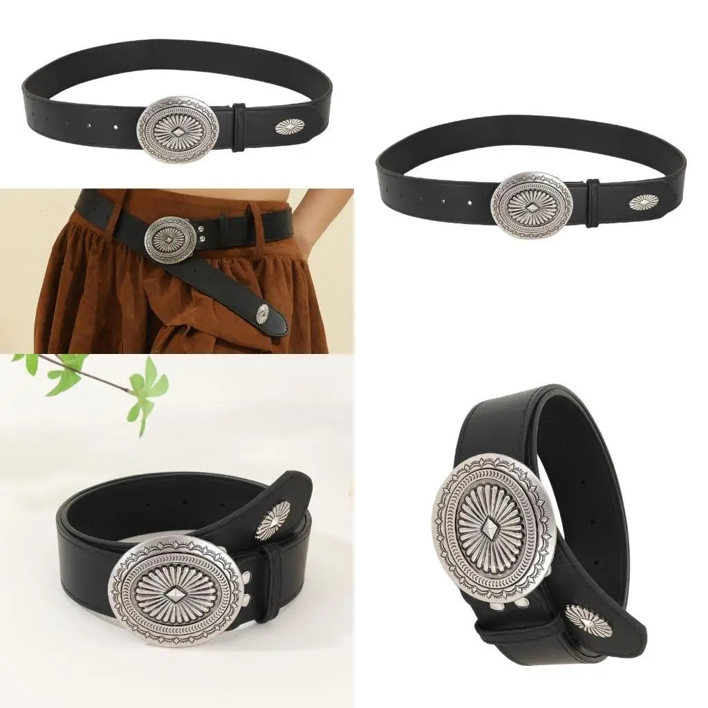 

39BD Women Jeans Belt Stylish Buckles Wide Belt Retros Millennialist Belt Spliced for Jeans and Casual Wear