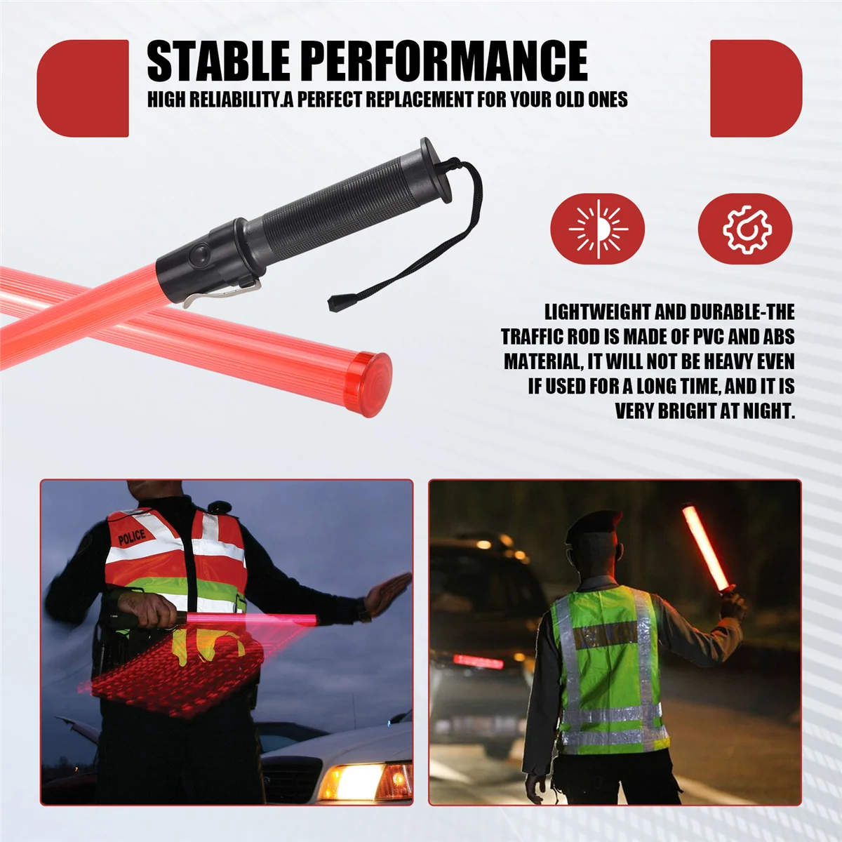 Neue 2er-Pack 21-Zoll-Signal-Verkehrssicherheits-LED-Licht-Verkehrstäbe für Parkführer