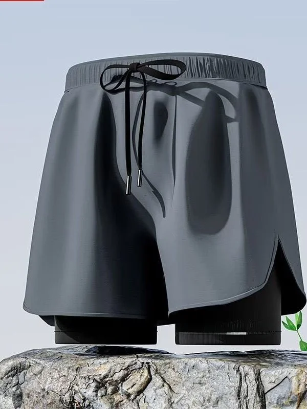 Men's Swimming Shorts Quick Dry Sports Beach Pants Double Layer Design Large Size Professional Swimming Briefs Polyester Fiber