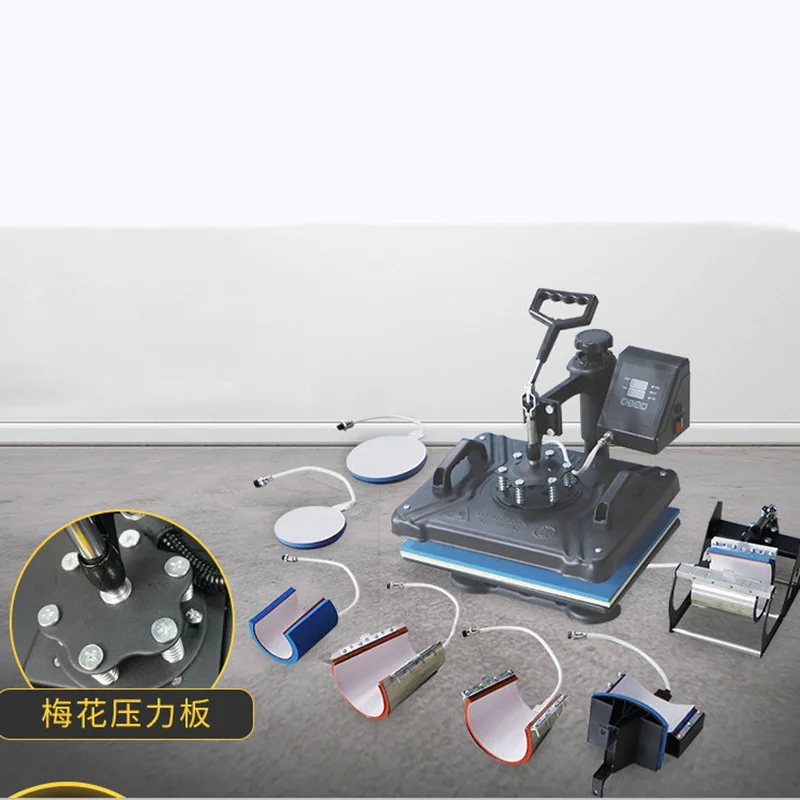 Eight syncretic multifunctional manual figure hot t-shirts printed pyrograph machine stamping press baking cup machine