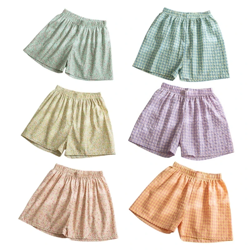 

Womens Shorts Summer Plaid For Women Cotton Gauze Floral Elastic Waist Comfy Shorts Pull On