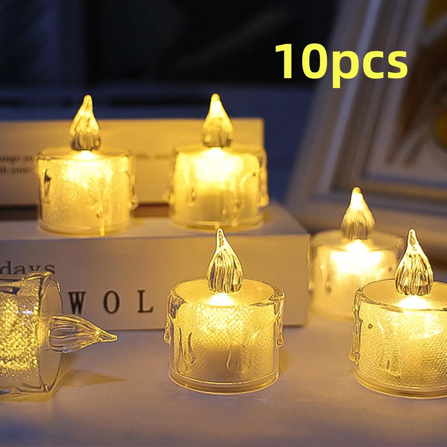 

Smokeless Flameless Candle Lamp Christmas Ornament Tearing Tea Wax Night Light 10Pcs LED Electronic Candle