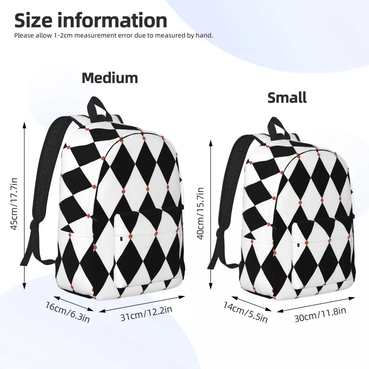 Harlequin Plaid Playing Cards Backpack Daypack Large Capacity Children BookBag School Bag Shoulder Bags for Boys Girls