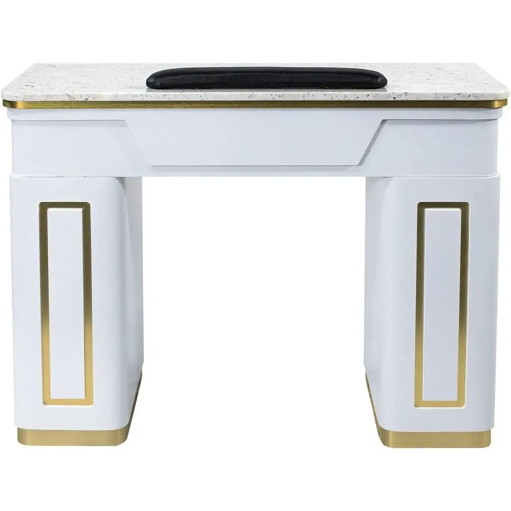 

Manicure Table with Marble Top, Nail Station, UV Hole, Modern White/Gold Finish