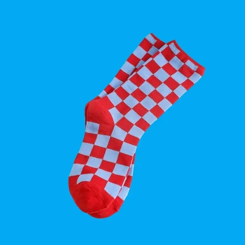 6/12 Pairs Fashion Checkerboard Socks Brand Plaid Cotton Fashion Socks Ins Japanese Fashion Autumn and Winter Internet Red Socks