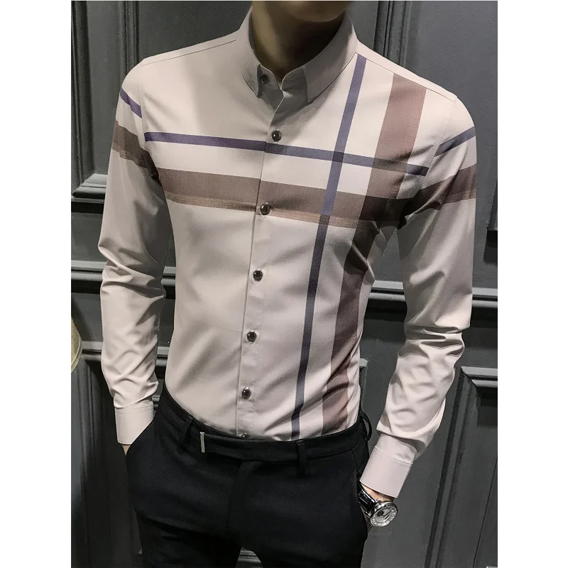 2023 New Men\'s High Quality Plaid Shirt Stripe Breathable Business Casual Silk Smooth Skin Shirt Long Sleeve men clothing