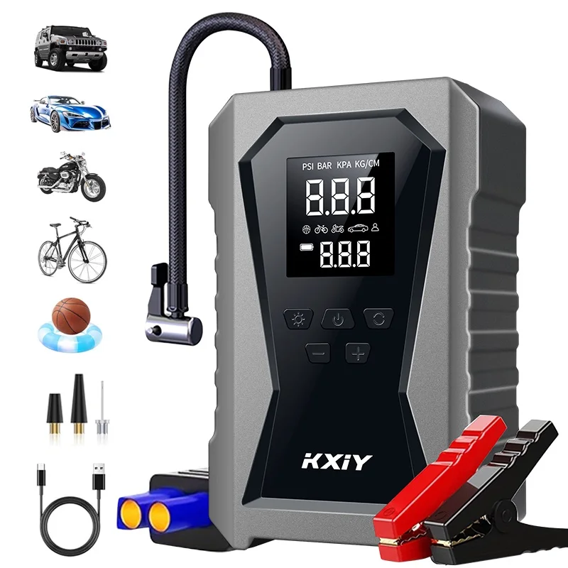 12V Jump Starter Battery Pack Car Jump Starter with Air Compressor Cordless Car Start Booster Smart Digital Power Bank for Truck