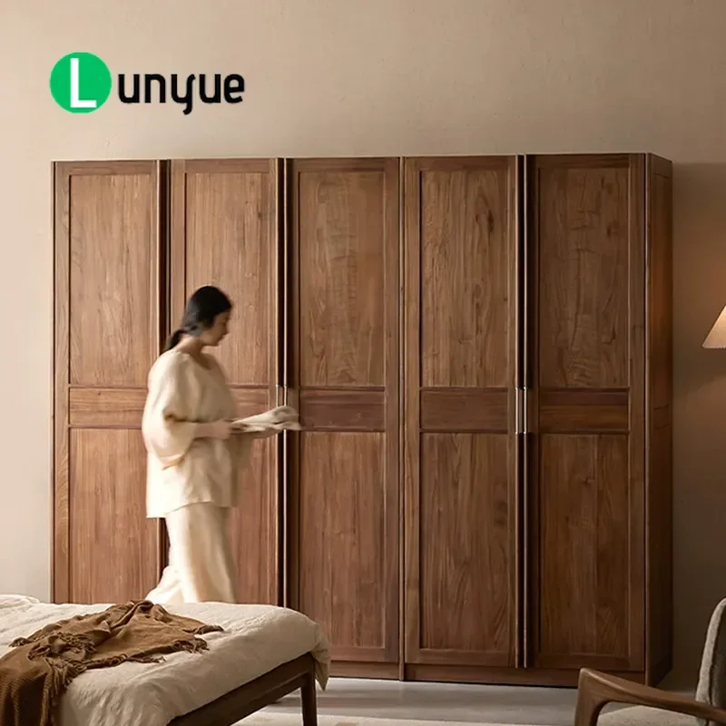 North American Black Walnut Solid Wood Wardrobe Antique Simple Master Bedroom Storage Cabinet with Doors Large Capacity