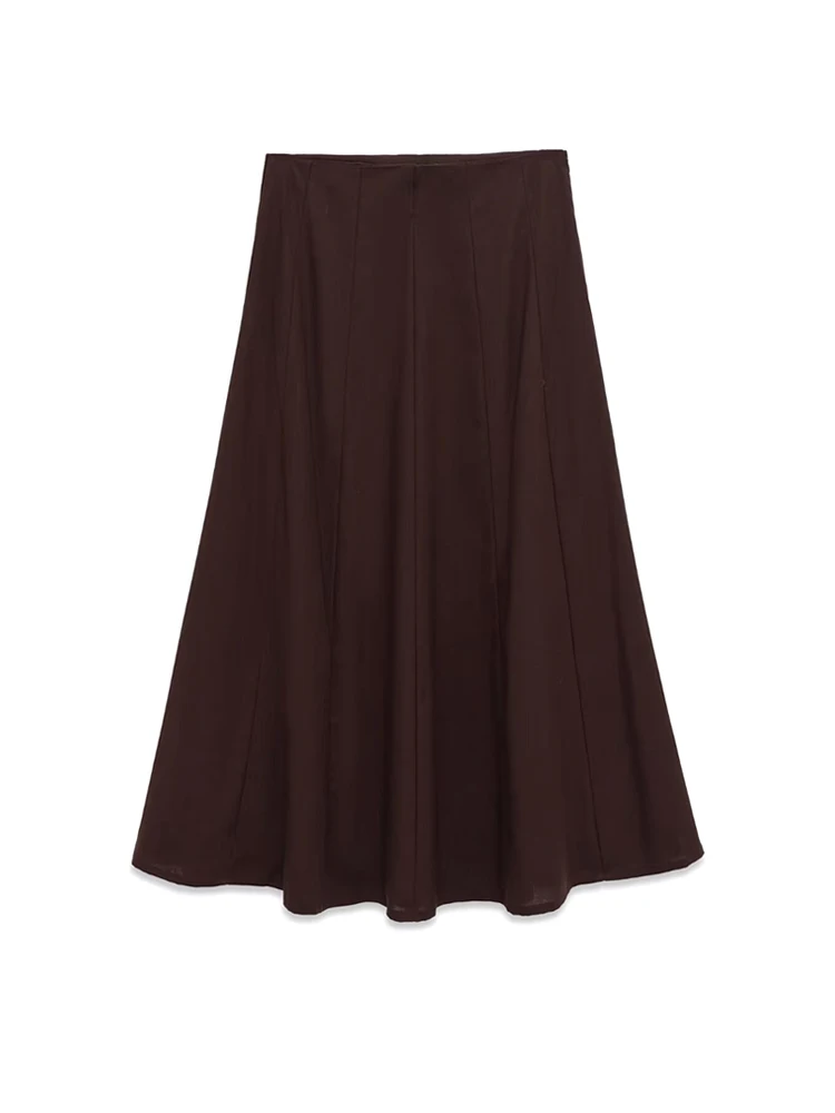 

Women's High Waist Brown Pleated Midi Skirt with Side Zipper Female Skirts for Elegant Fashion