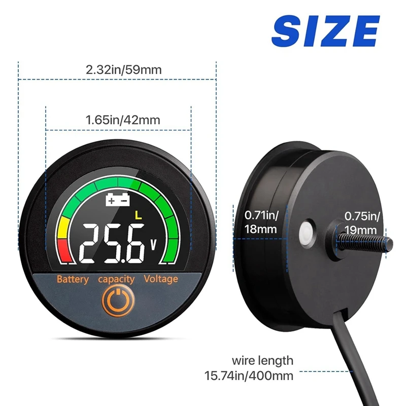 Compteur de tension de capacité de batterie 12V 24V 48V 60V 84V, étanche IP67, avec rétro-éclairage LCD et alarme basse tension pour Lithium