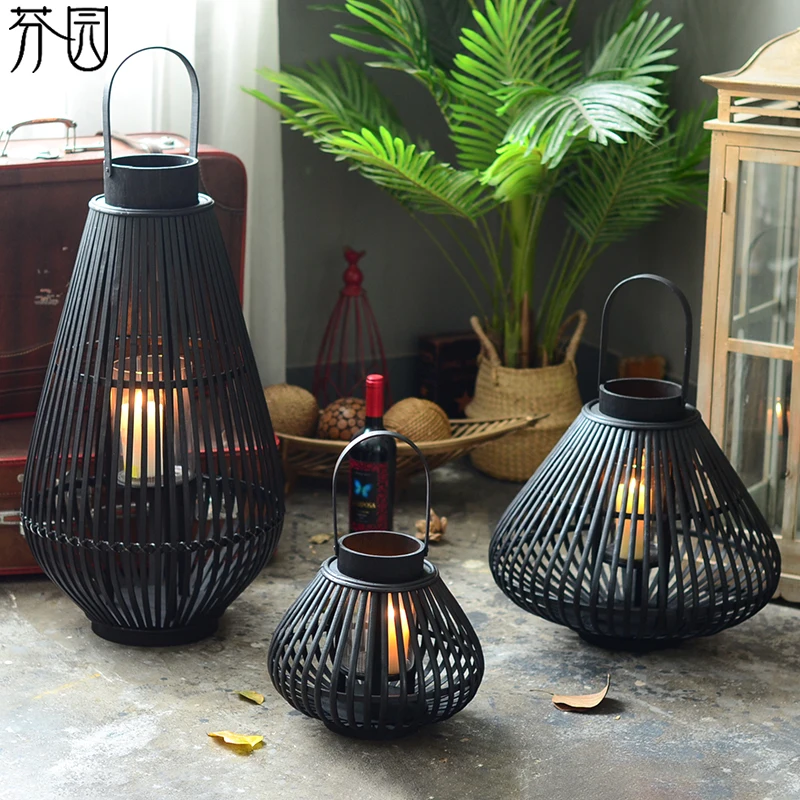 Black Bamboo Candlestick Vintage Aesthetic Modern Apartamento Living Room Candle Stand Garden Decoracao Para Casa Decorations