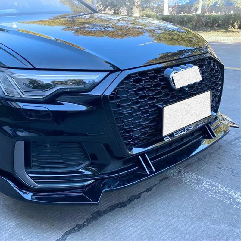 For 3PCS ABS Front Bumper Diffuser Lip Splitter NEW Audi A6 S6 C8 Black Anti - Collision Decorative Accessories Refit 2020 2021