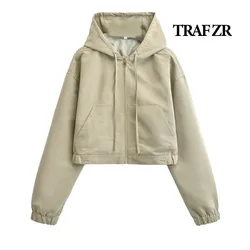 TRAF ZR Lady Jackets with Hooded Autumn Y2k Jacket Elegant Luxury Women's Coat New in Outerwears Ladies Fashion Casual Coats