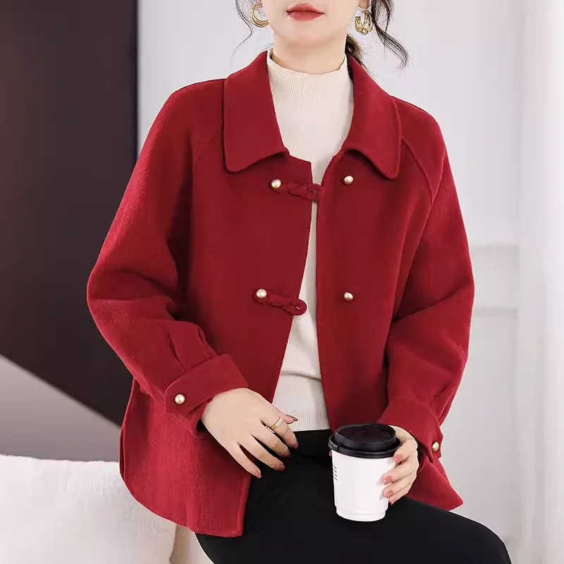 

2024 Autumn Winter New High Quality Fashion Short Double-sided Velvet Woolen Coat Women Casual Wool Coats Jacket Outwear Female