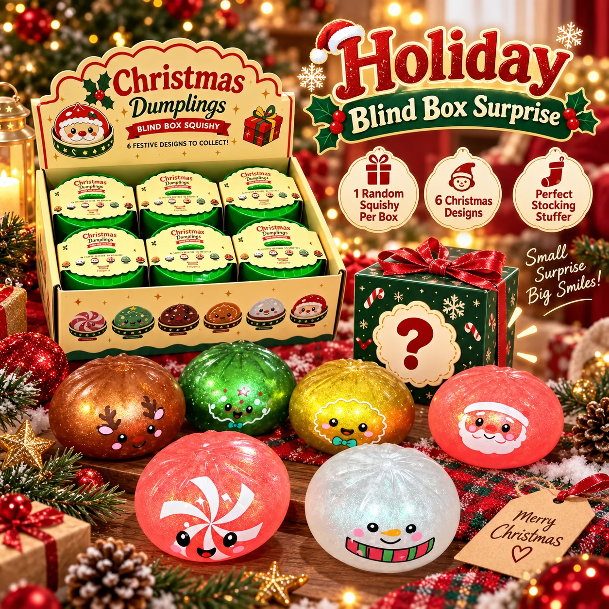 1-5PCS TPR Christmas Dumpling Squishy Mystery Blind Box Slow Rebound Squeeze Fidget Sensory Stress Relief Holiday Gift Set
