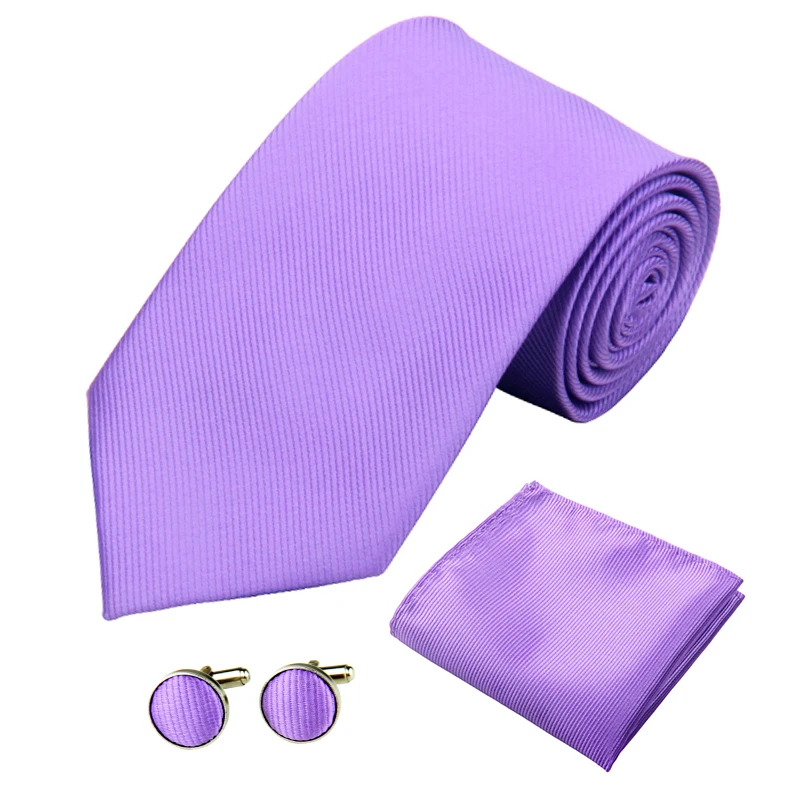 Fashion Tie Set for Men Women 8CM 3.15\'\' Wedding Silk Black Red Cufflinks Hanky Necktie Sets