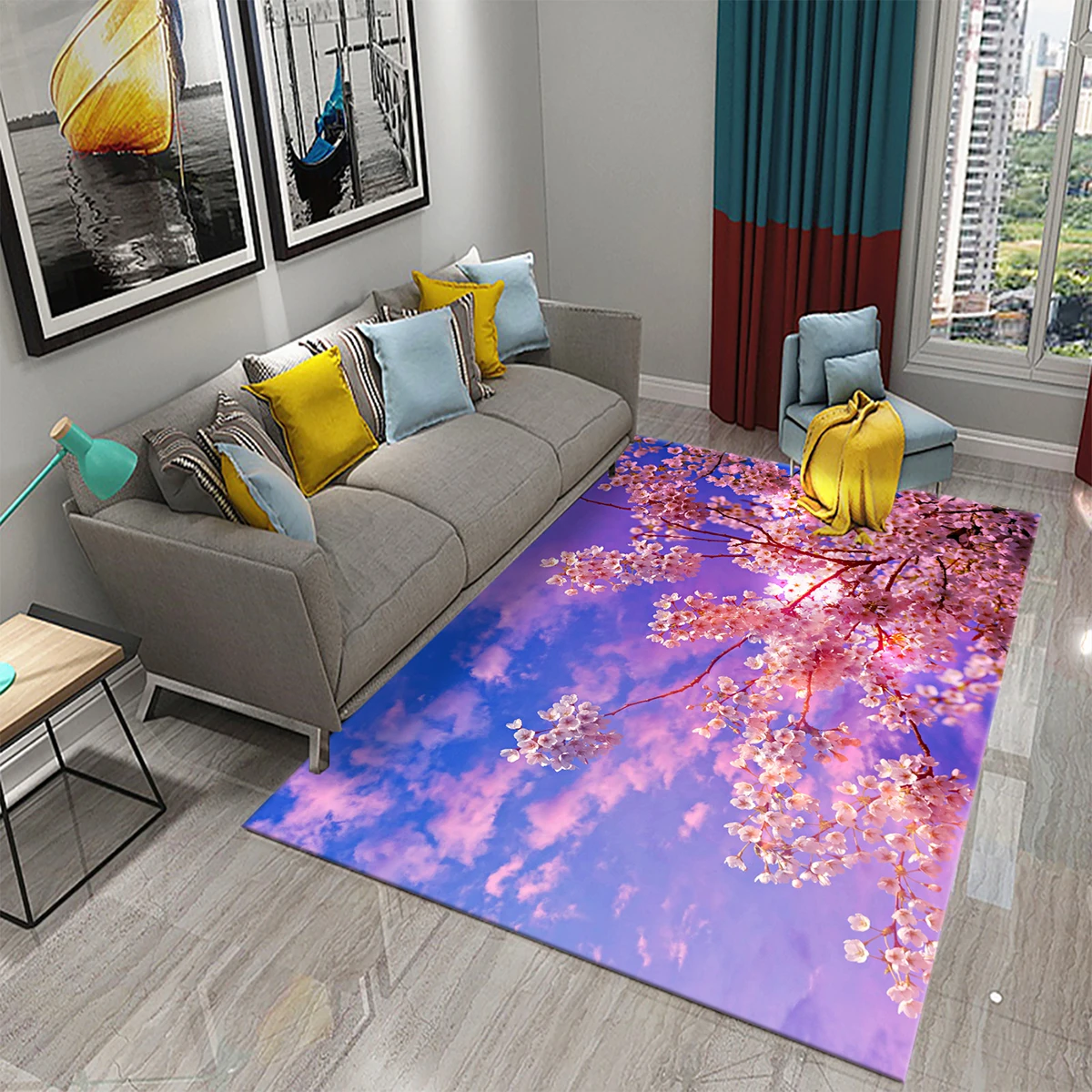 3D Pink Cherry Blossoms Pattern Carpet for Living Room Bedroom Kitchen Area Rug Carpet Home Decor Parlor Floor Mat Anti-Slip Rug