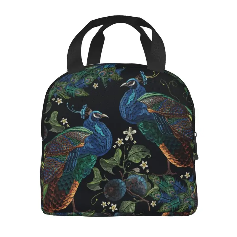 Peacock Insulated Lunch Bags for Women Feather Animal Cute And Beautiful Portable Thermal Cooler Bento Box Kids School Children