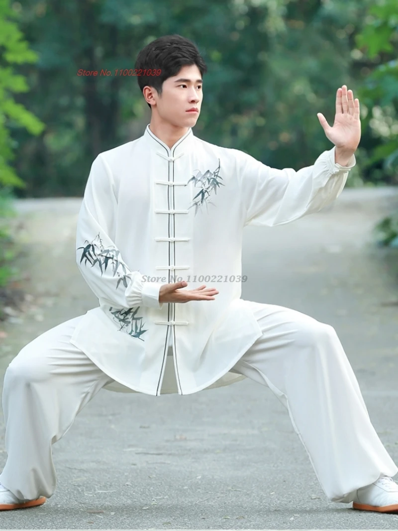 2025 chinese kung fu tai chi martial arts clothes traditional bamboo print taijiquan practice training outdoor sports exercise