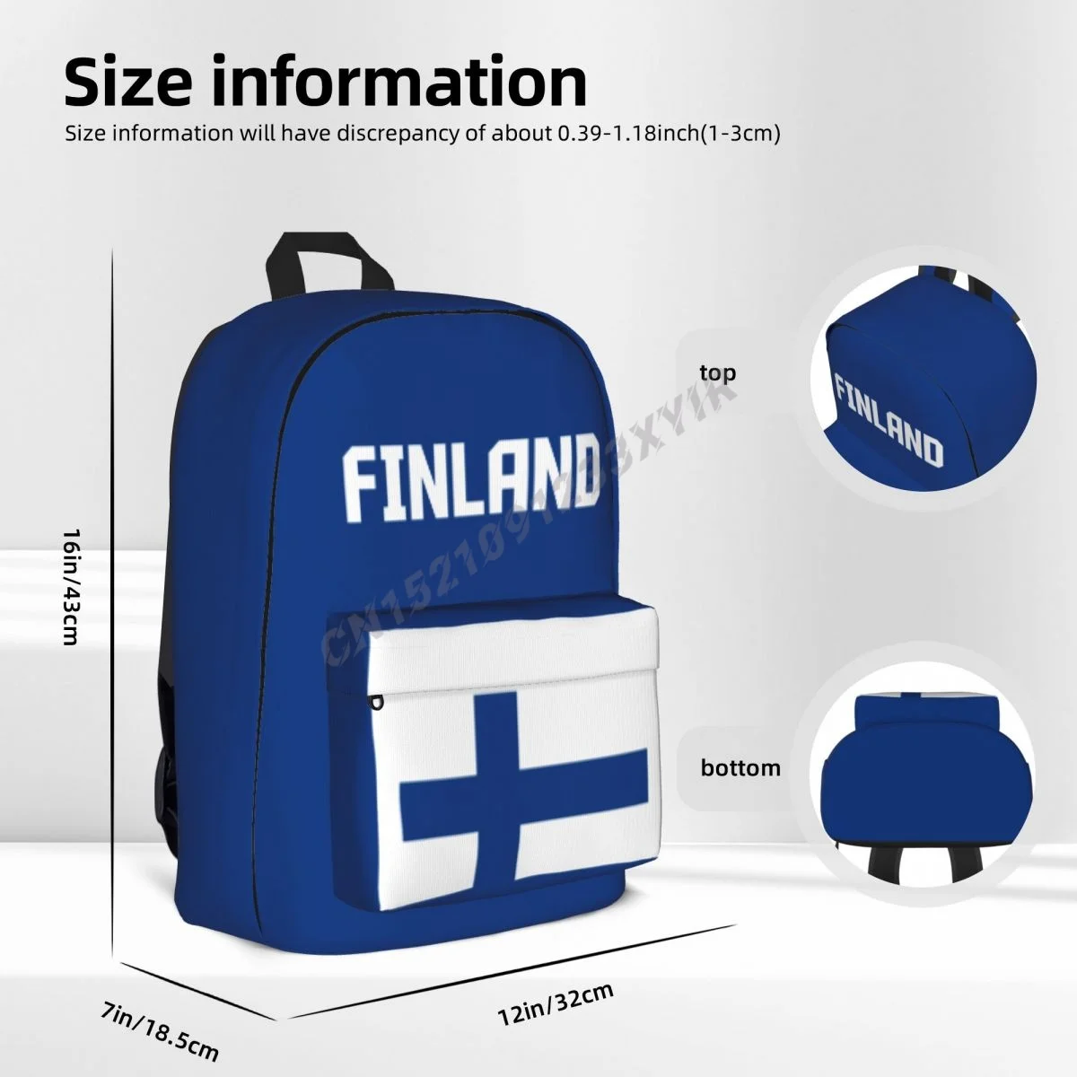 유니섹스 배낭 핀란드 국기 스티치 책가방 메신저 백 케이스 노트북 여행 가방 Mochila 선물