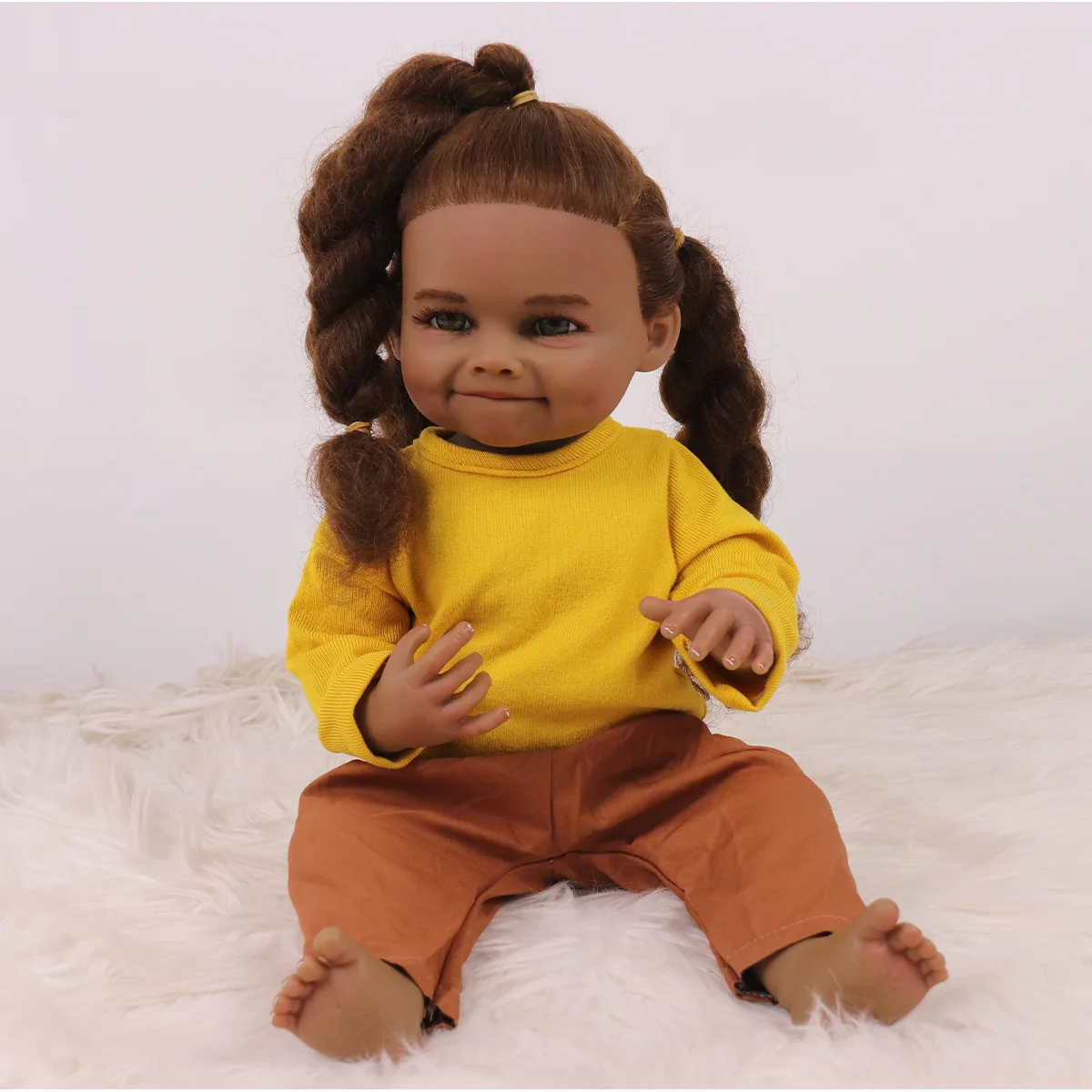 FEELWIND 55CM Simulated Rebirth Doll Black Baby Full Enamel Family Toy Decompression