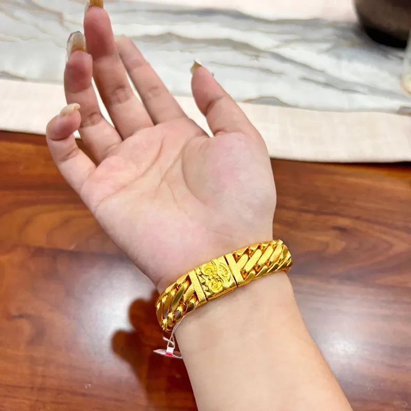 

Lion Dance Triple Whip Chain Bracelet Men's 24K Gold AU999 - Retro lion dance head, tough chain style, ideal for stylish outfits