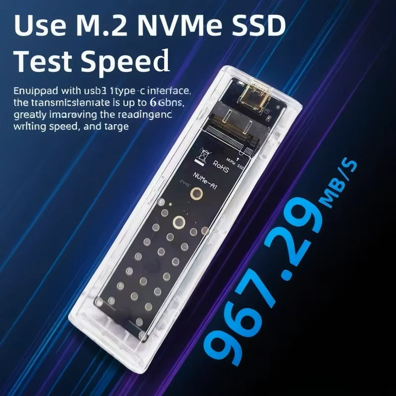 NEW M.2 NVME PCIe Protocol SSD Case Clear USB Type C 6Gbps PCI-E M2 SSD Transparent External Enclosure Hard Disk Box