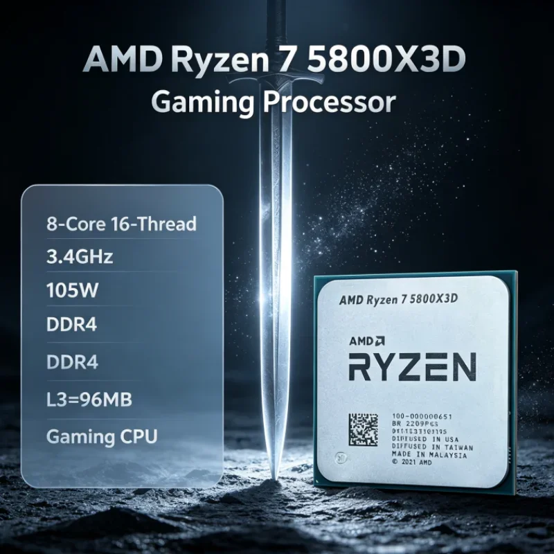 AMD R7 5800X3D 96 MB Gaming Processor DDR4 7nm 105W 8-Core 16-Thread Ryzen 7 CPU Processor 3.4 GHz for Video Editing